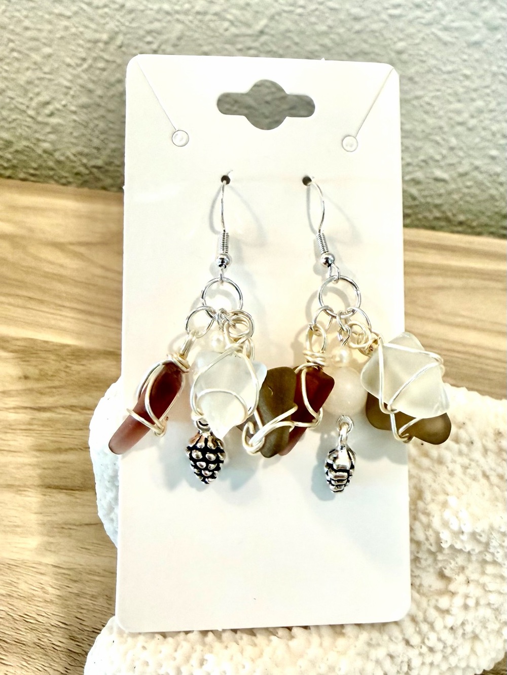132. Handwrapped Sea Glass Drop Earrings - Multi-Color Beach Chic